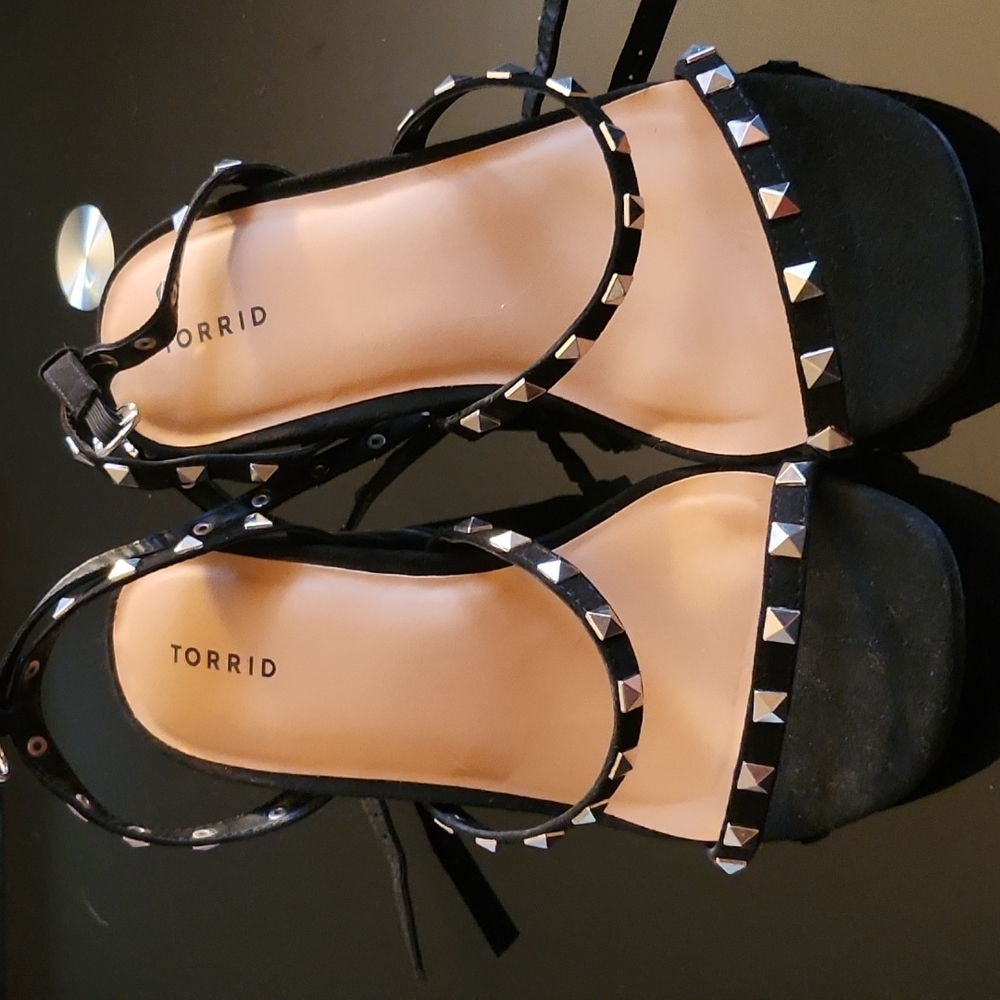 Black Studded Chunky Heels